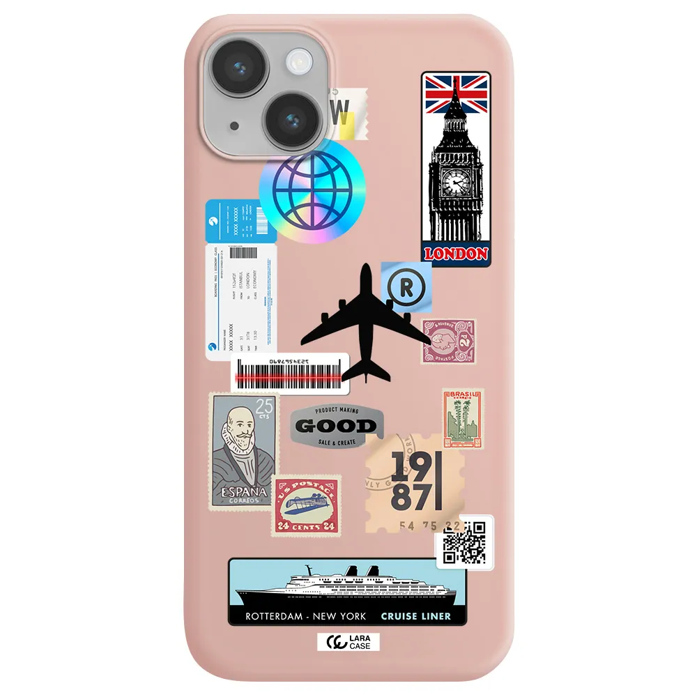 Stamp Stickers Apple iPhone 14 Silicone pastel pink Case