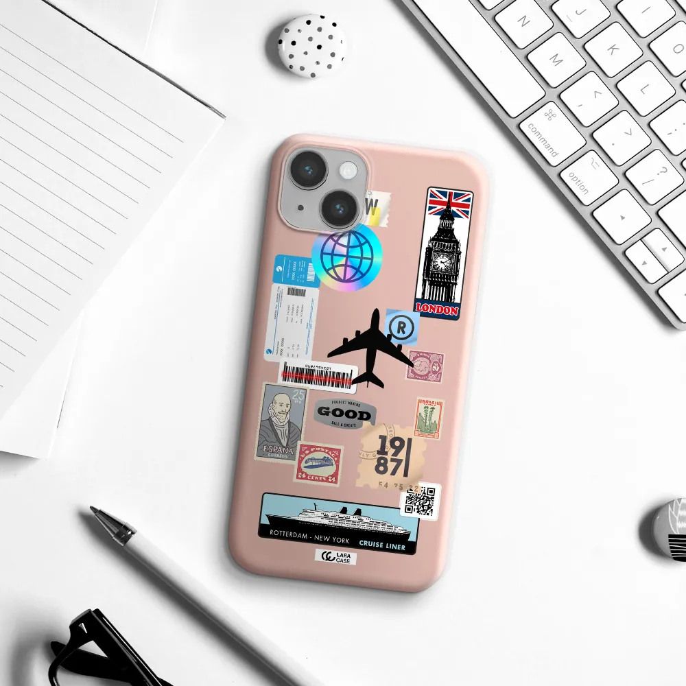 Stamp Stickers Apple iPhone 14 Silicone pastel pink Case