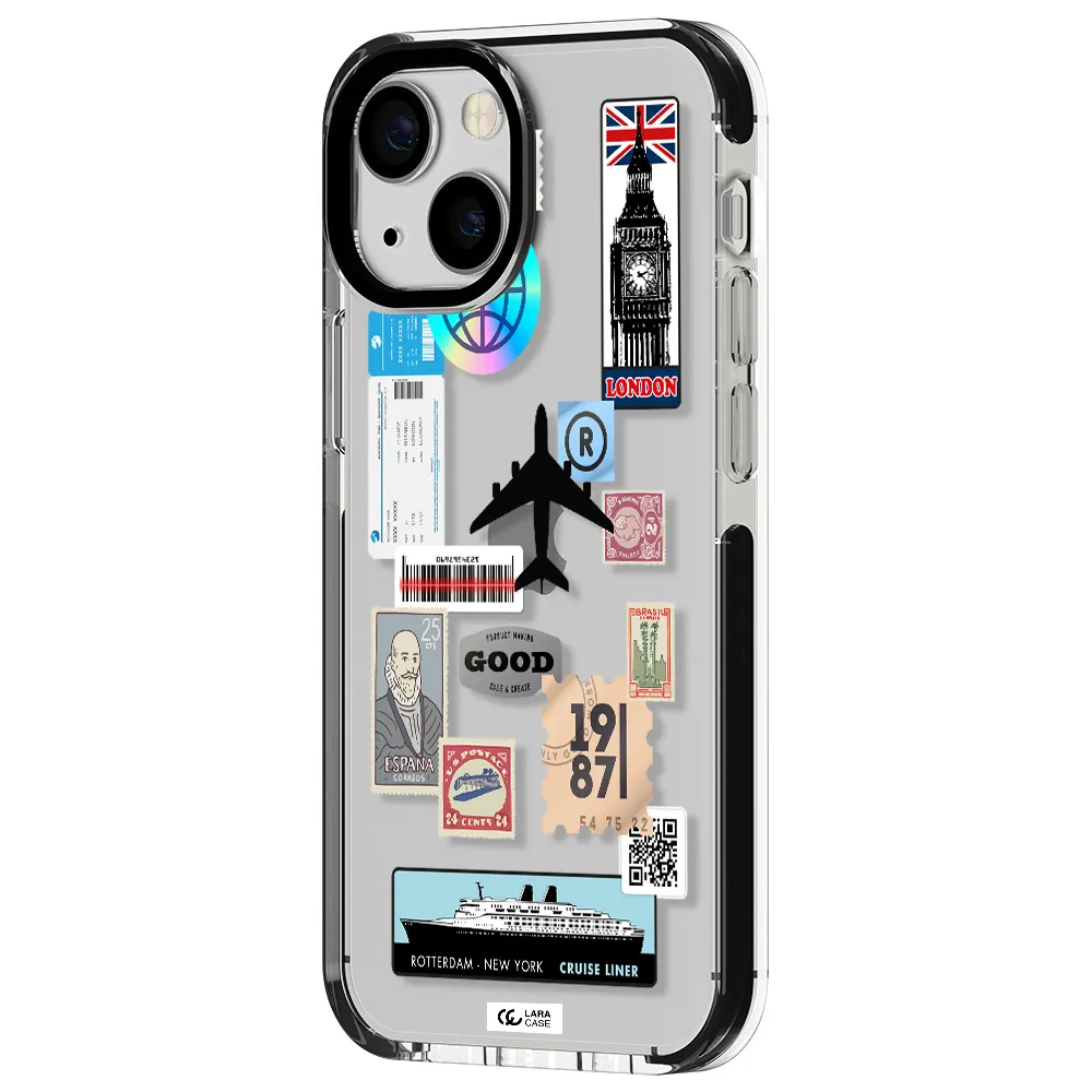 Stamp Stickers Apple iPhone 15 impact black border Case