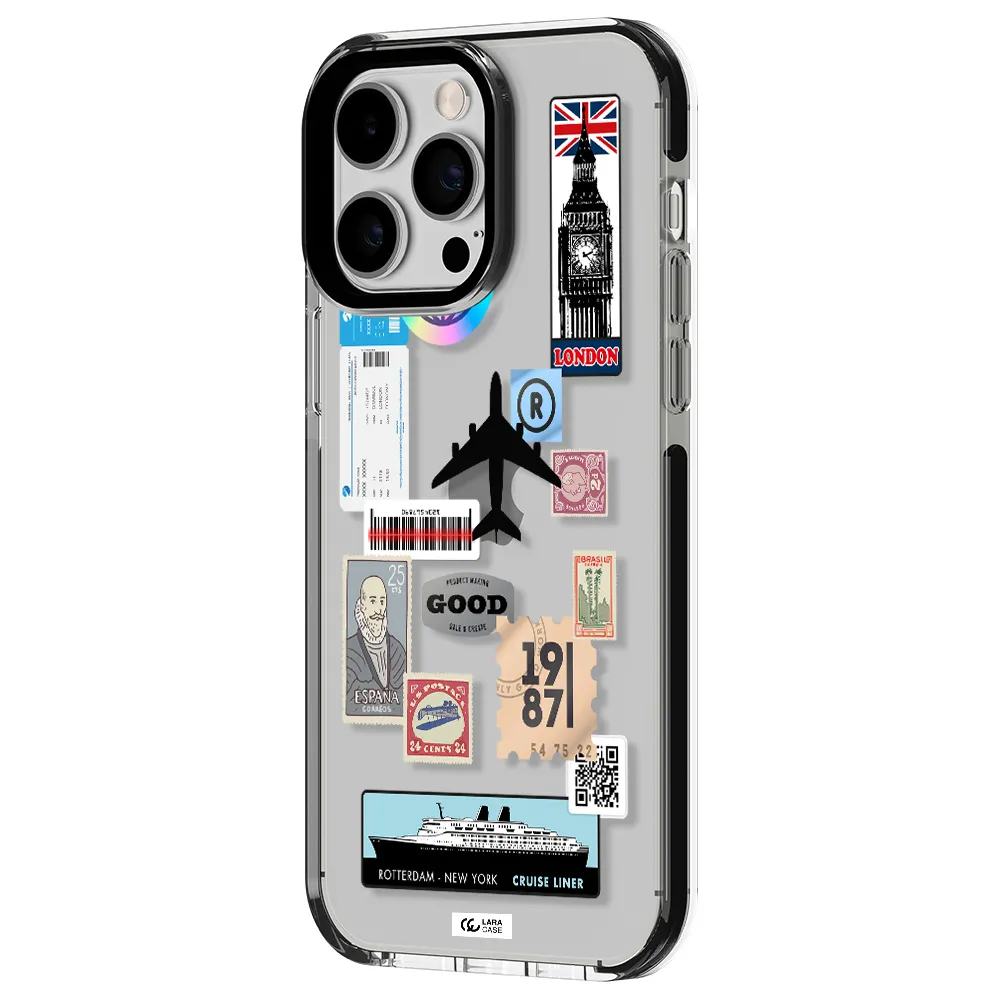 Stamp Stickers Apple iPhone 15 Pro impact black border Case