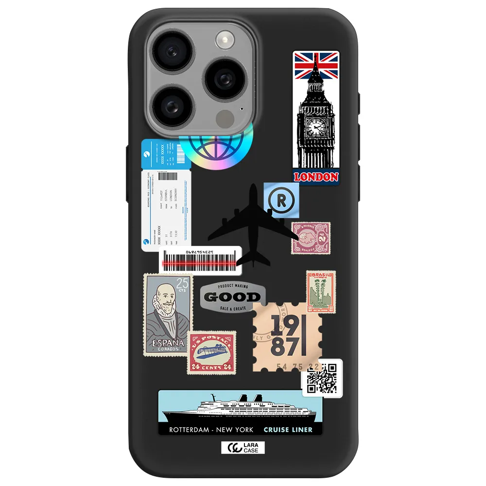 Stamp Stickers Apple Iphone 15 Pro max Silicone black Case