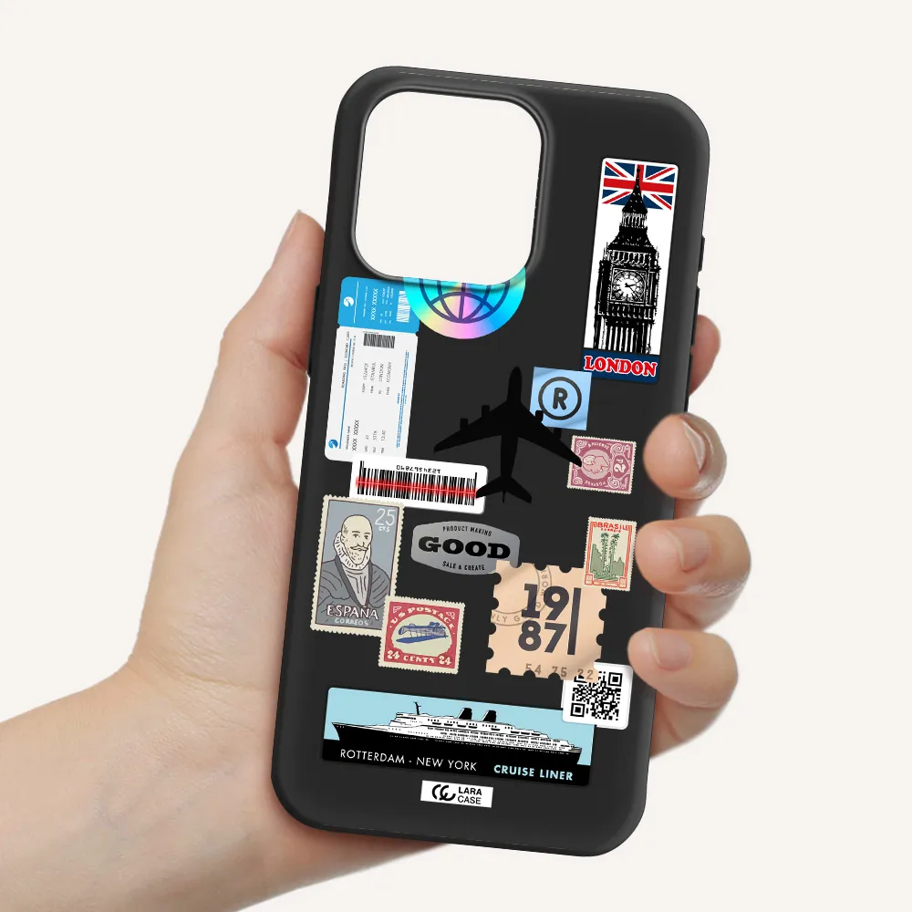 Stamp Stickers Apple Iphone 15 Pro max Silicone black Case