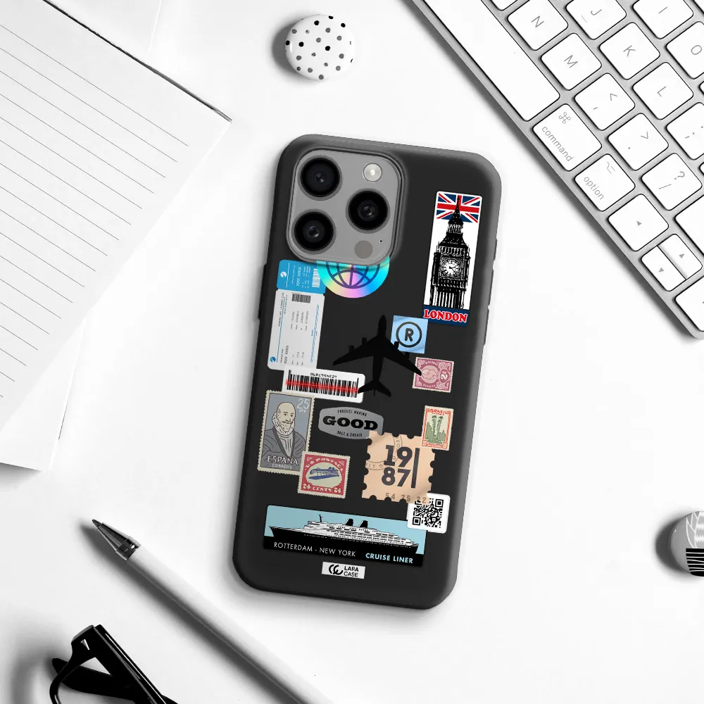 Stamp Stickers Apple Iphone 15 Pro max Silicone black Case