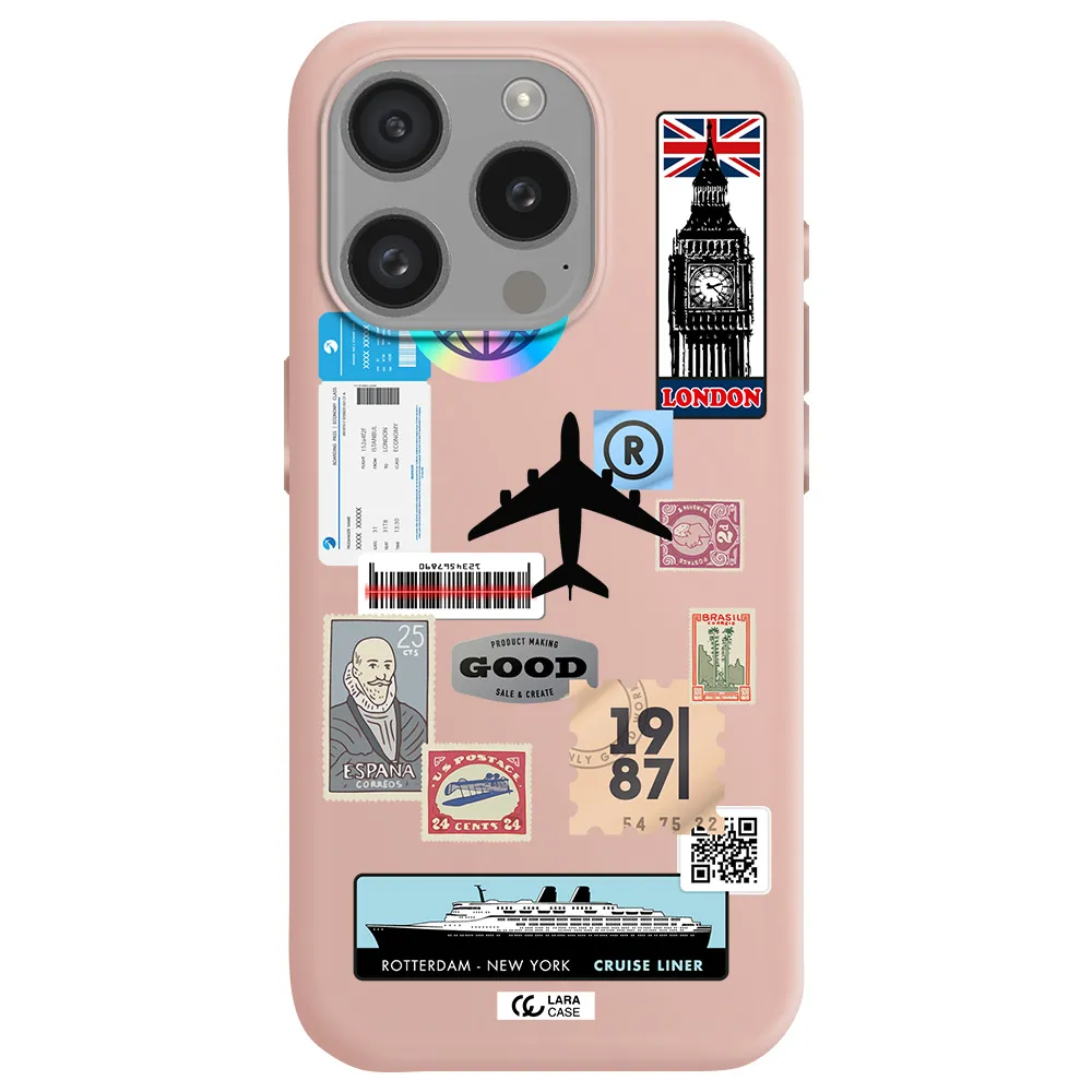 Stamp Stickers Apple Iphone 15 Pro Silicone Pastel Pink Case
