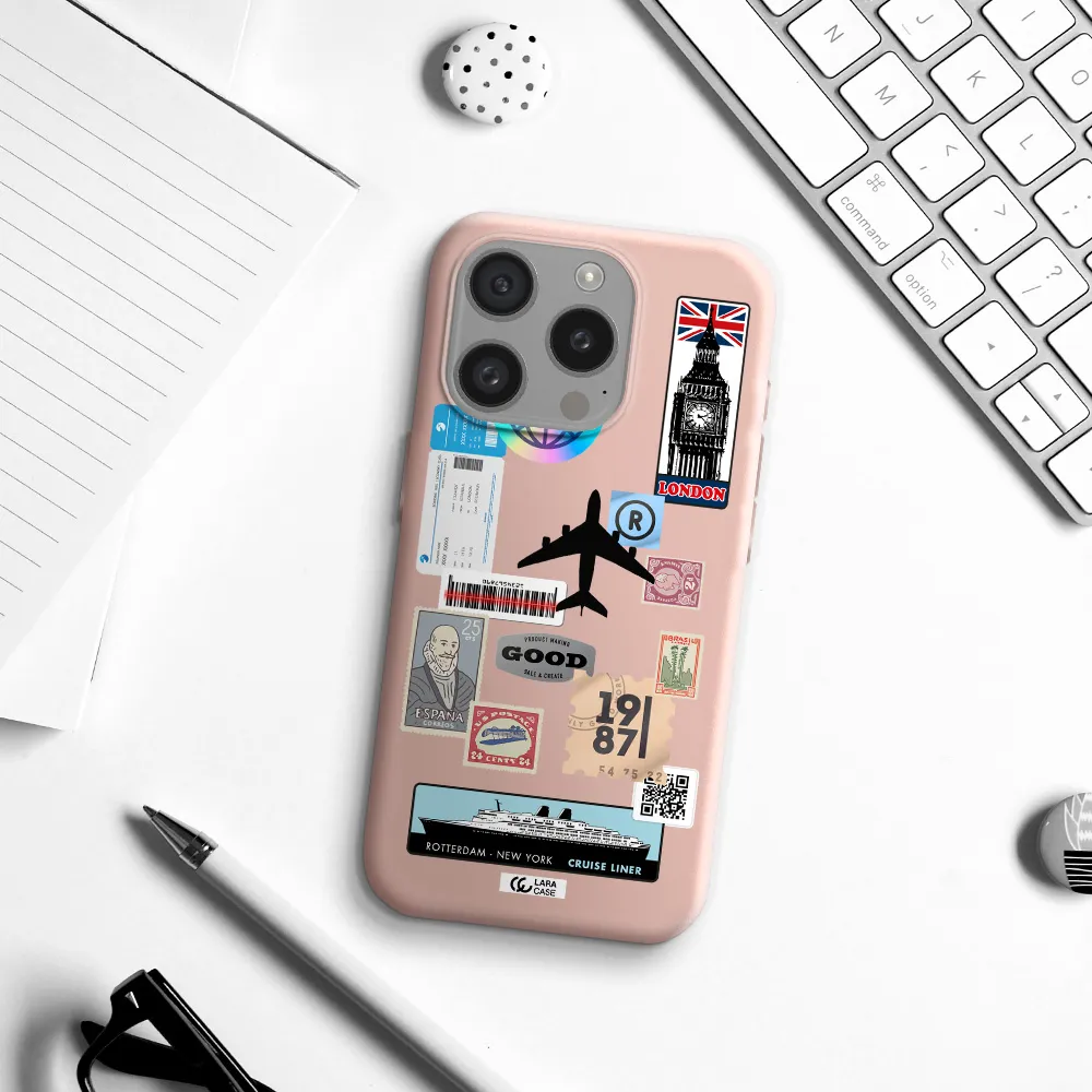 Stamp Stickers Apple Iphone 15 Pro Silicone Pastel Pink Case