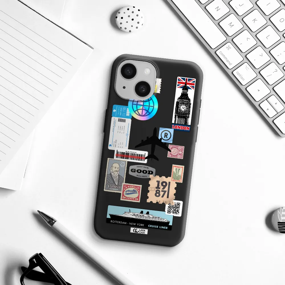 Stamp Stickers Apple iPhone 15 Silicone black Case