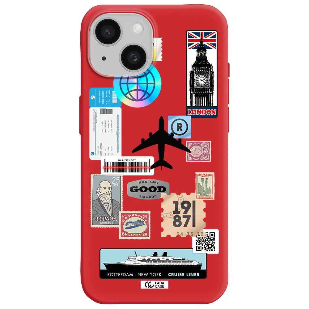 Stamp Stickers Apple Iphone 15 Silicone Imperial Red Case