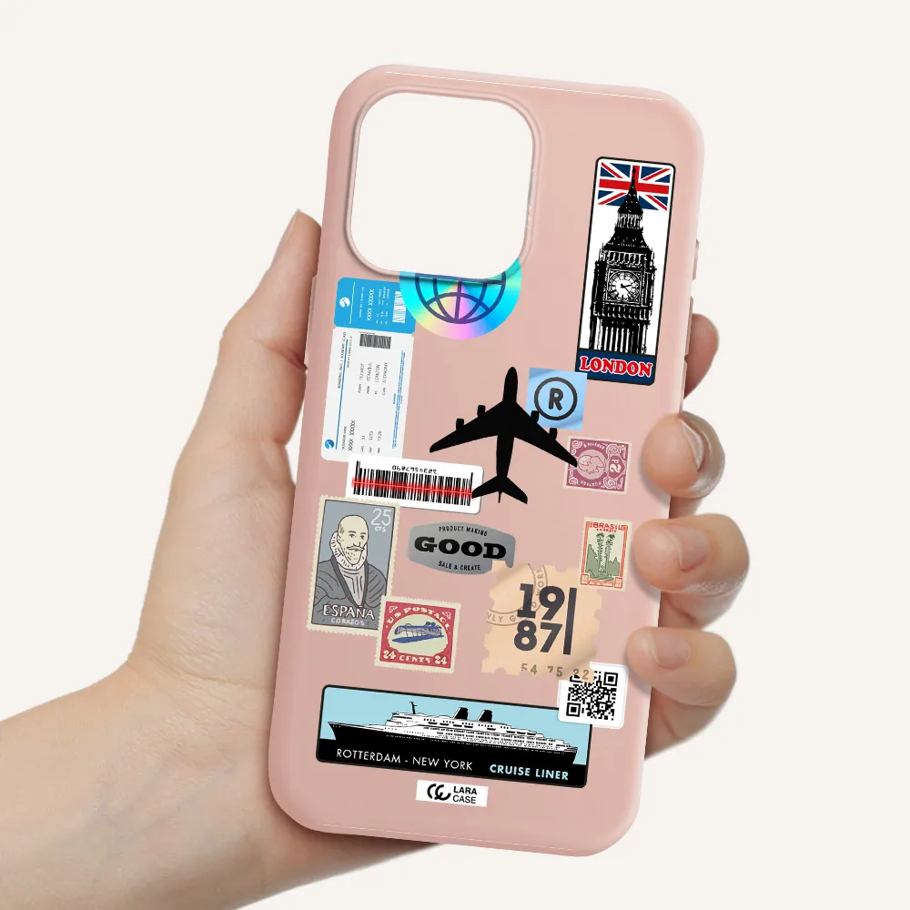 Stamp Stickers Apple Iphone 16 Pro Max Silicone Pastel Pink Case