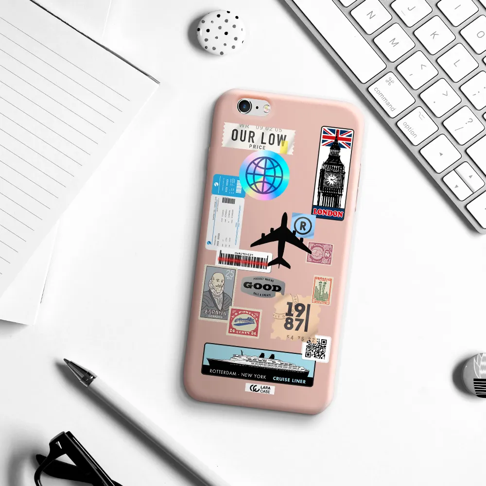 Stamp Stickers Apple iPhone 6 plus Silicone pastel pink Case