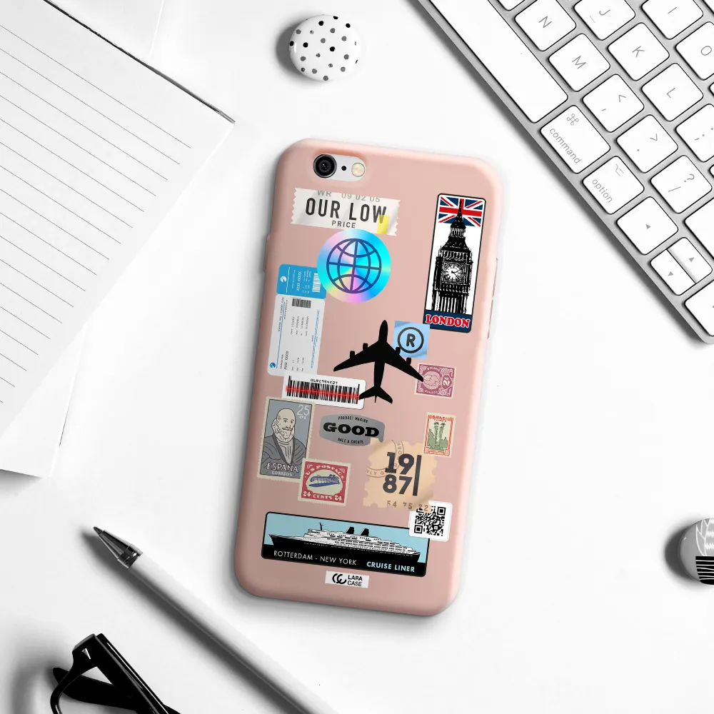 Stamp Stickers Apple iPhone 6 Silicone pastel pink Case