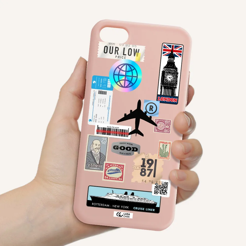 Stamp Stickers Apple iPhone 7 Silicone pastel pink Case