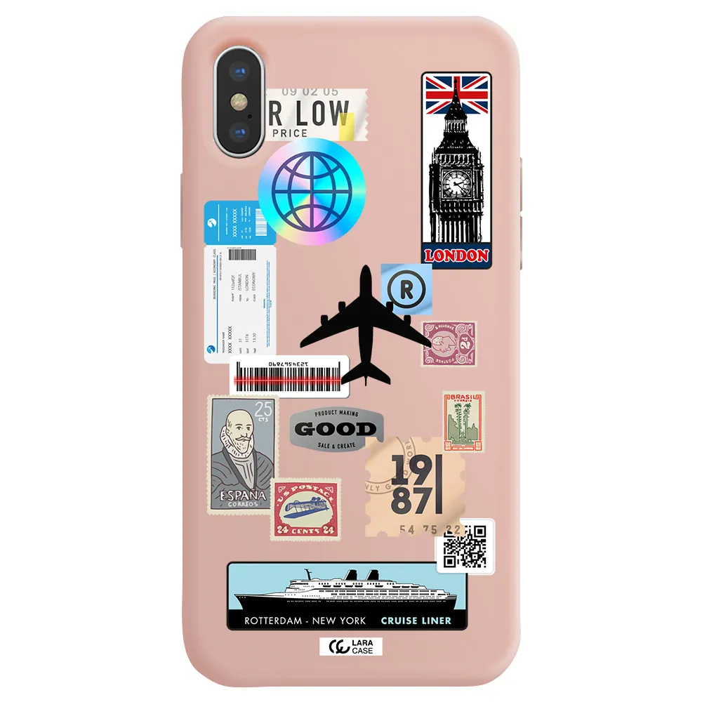 Stamp Stickers Apple iPhone XS Silicone pastel pink Case