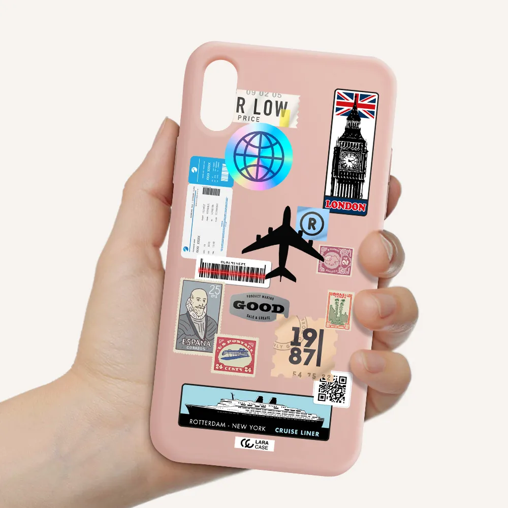 Stamp Stickers Apple iPhone XS Silicone pastel pink Case
