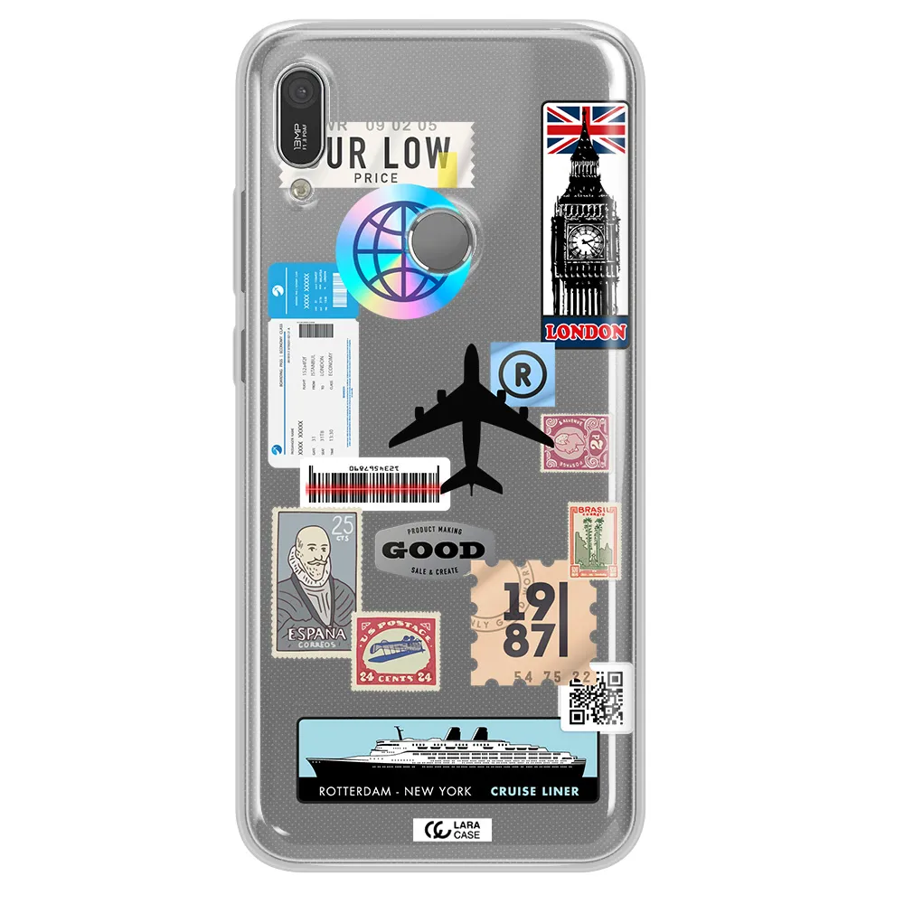 Stamp Stickers Huawei Y6 2019 Clear TPU Case