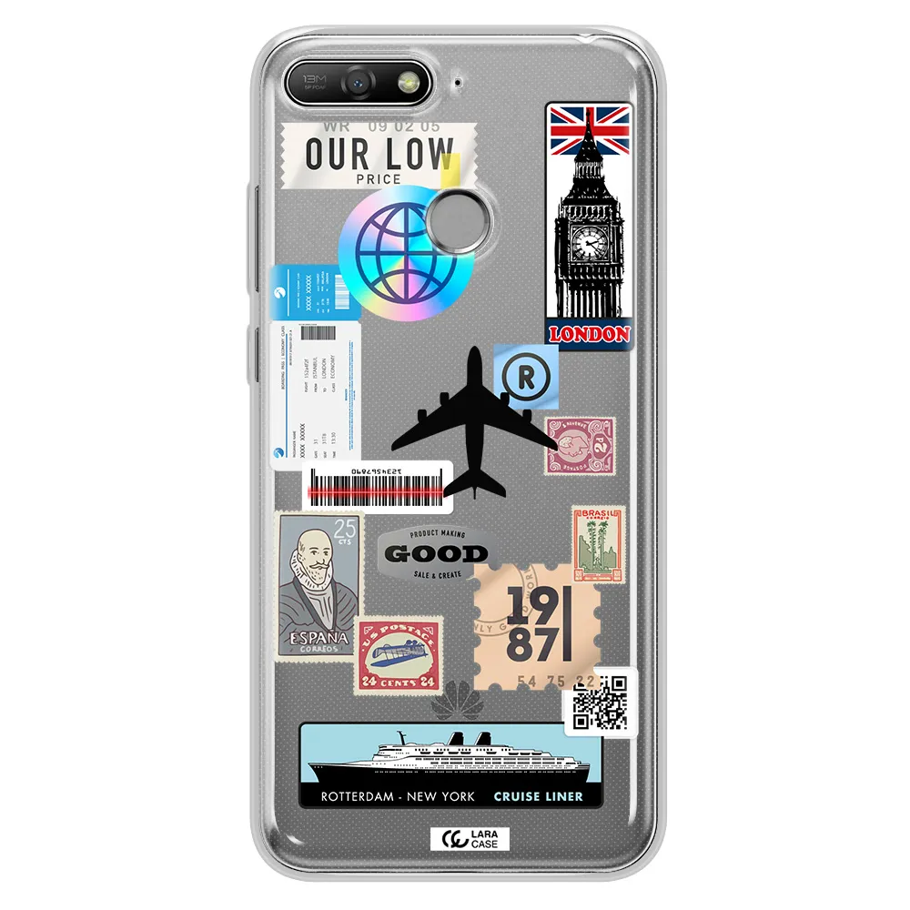 Stamp Stickers Huawei Y6 Prime 2018 Clear TPU Case