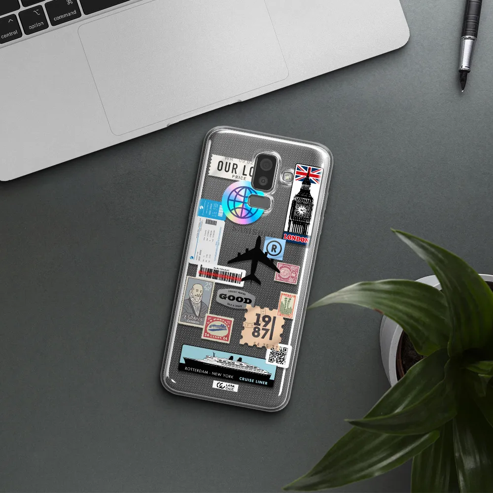 Stamp Stickers Samsung J8 Clear TPU Case