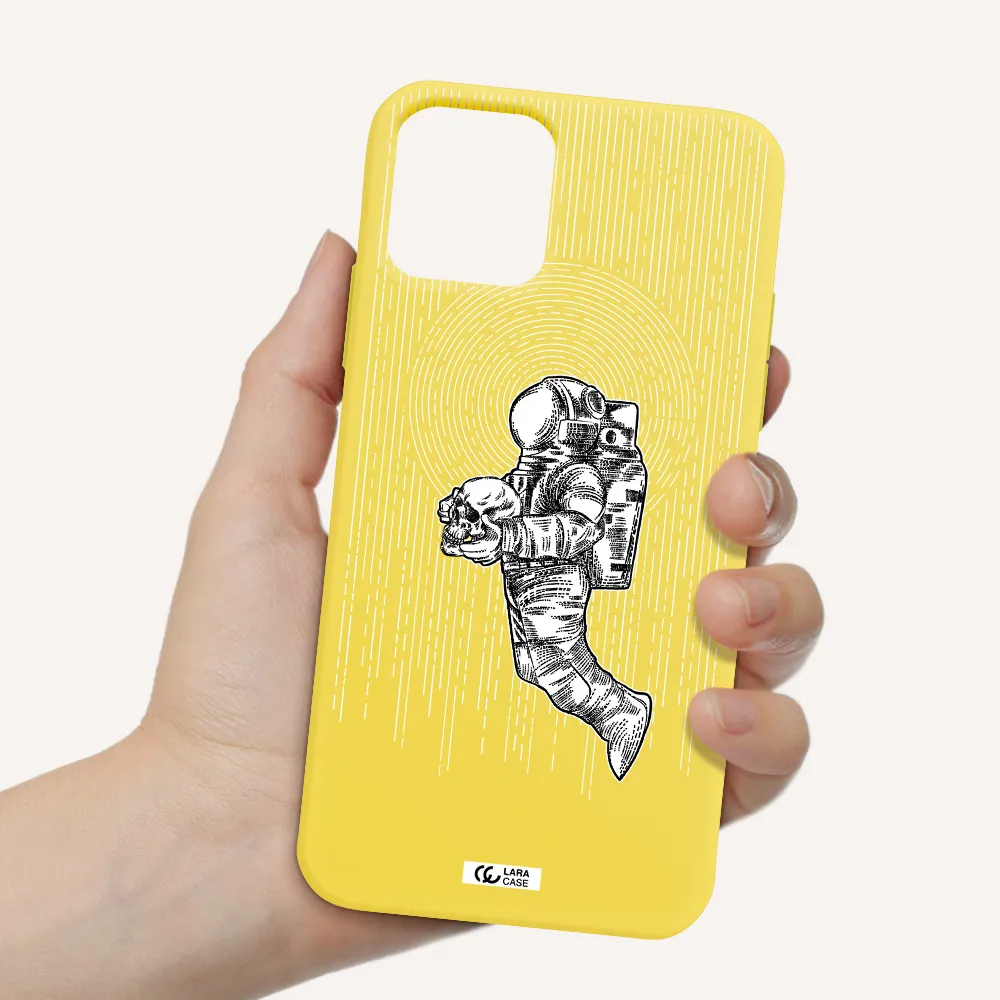 Astronaut Holding A Skull Apple iPhone 11 pro Silicone canary yellow Case