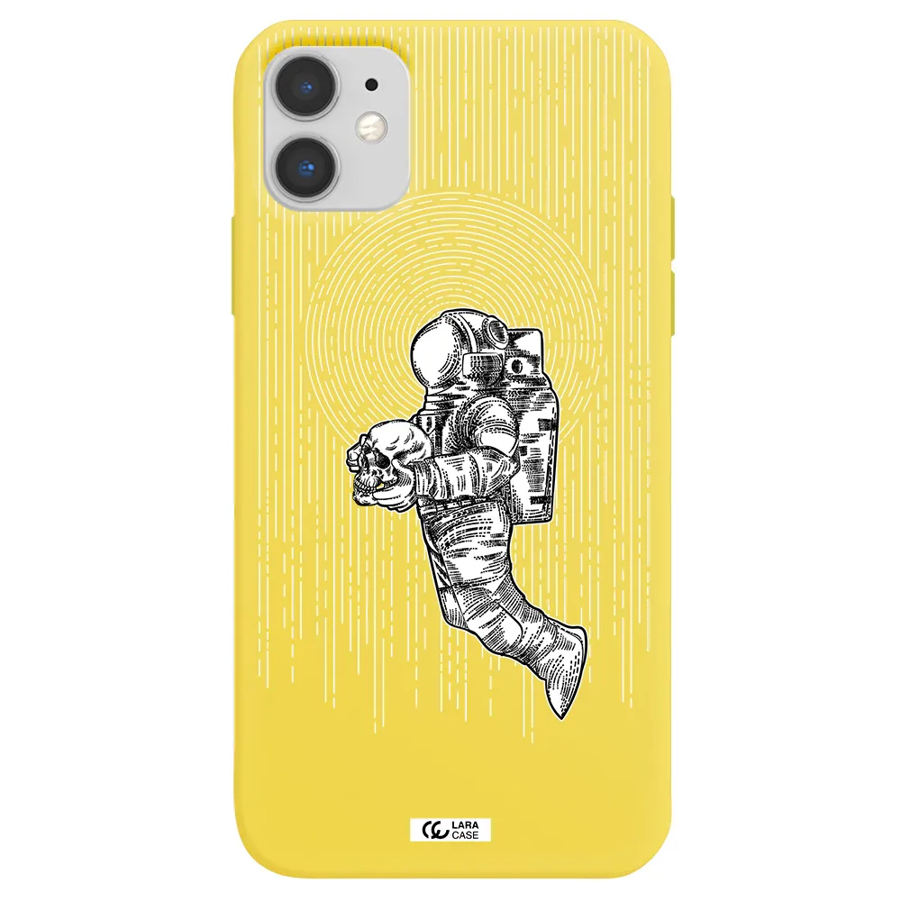 Astronaut Holding A Skull Apple iPhone 11 Silicone canary yellow Case