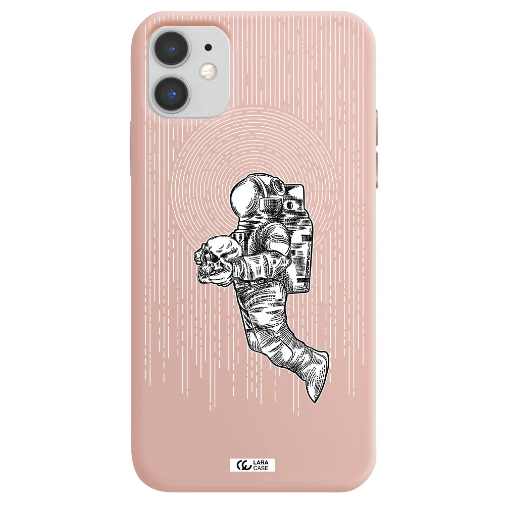 Astronaut Holding A Skull Apple iPhone 11 Silicone pastel pink Case