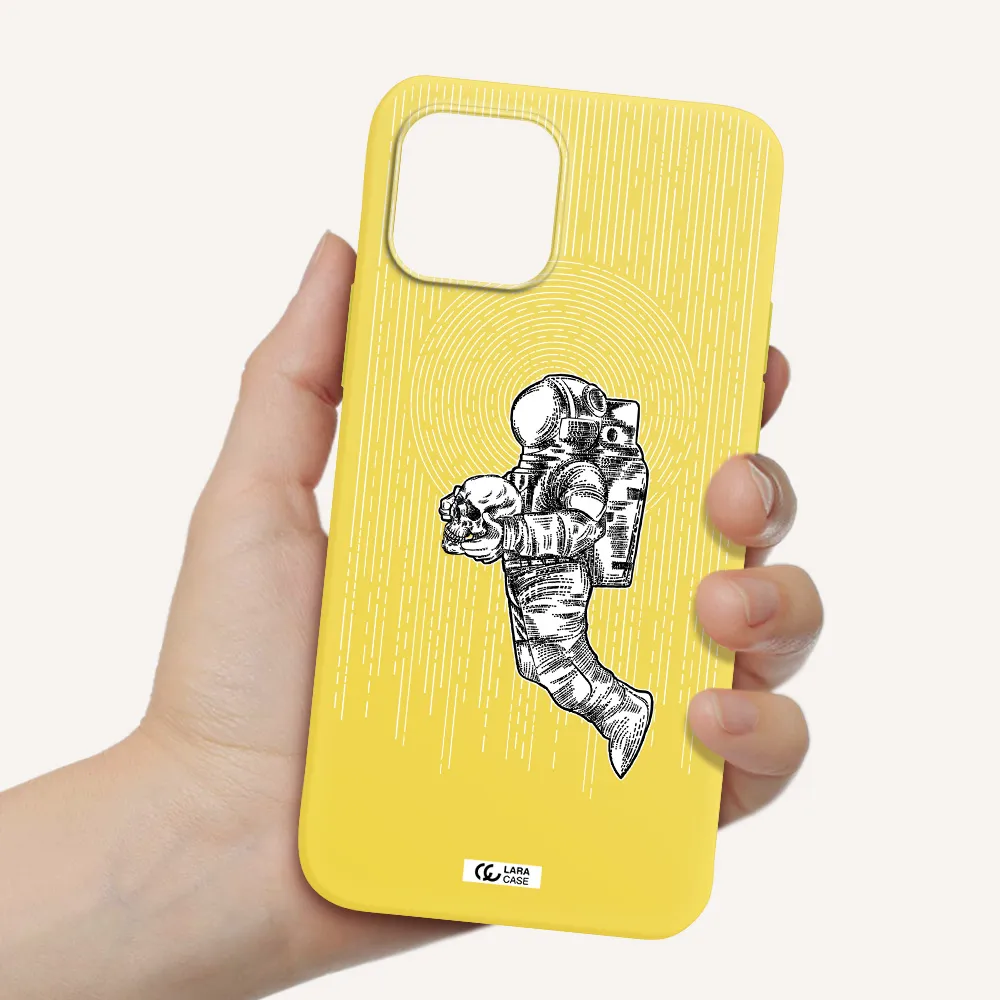 Astronaut Holding A Skull Apple iPhone 12 mini Silicone canary yellow Case