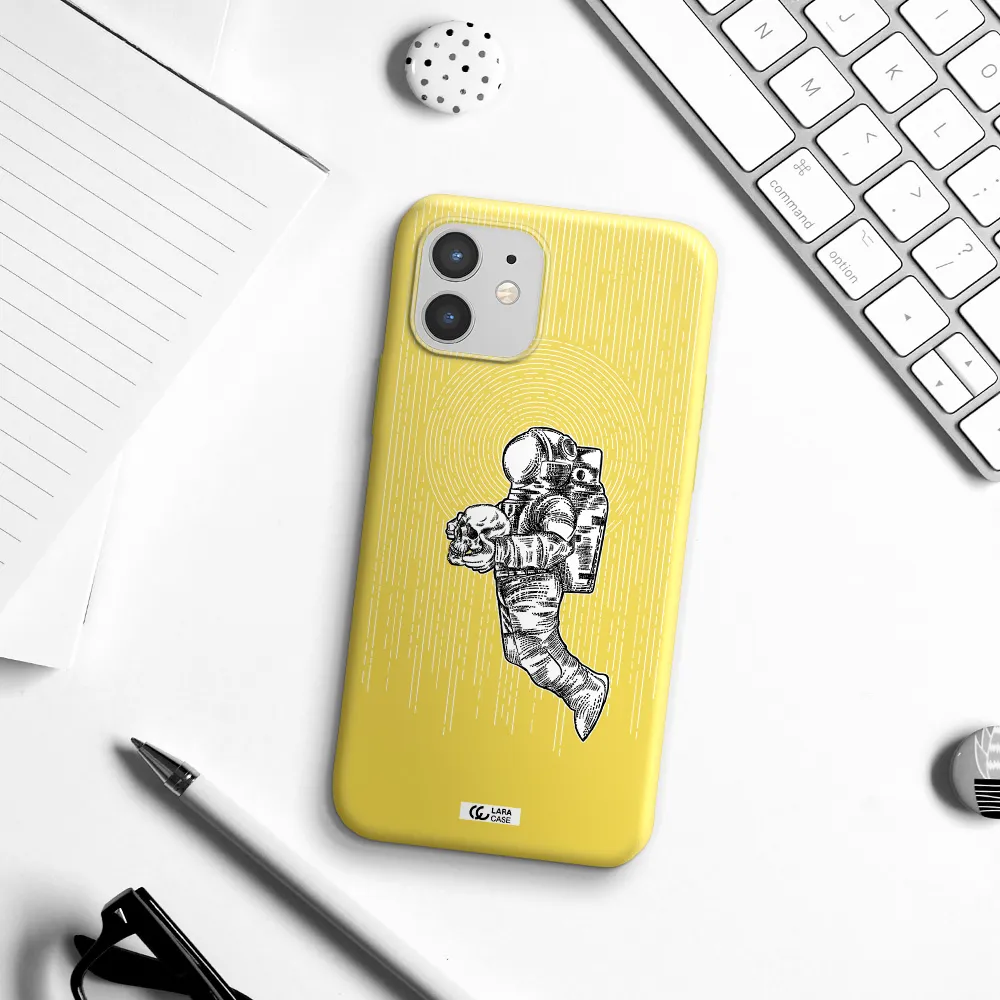 Astronaut Holding A Skull Apple iPhone 12 mini Silicone canary yellow Case