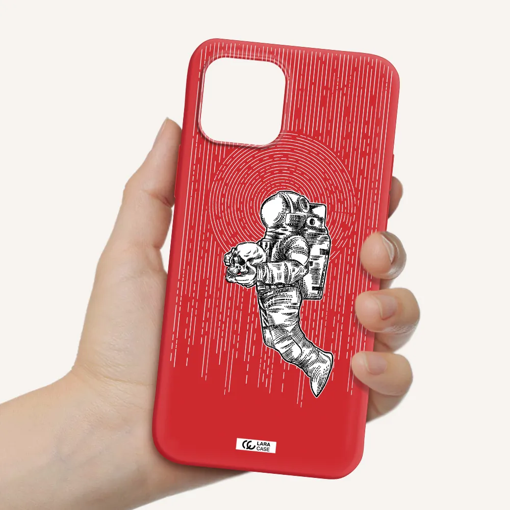 Astronaut Holding A Skull Apple iPhone 12 mini Silicone Imperial Red Case