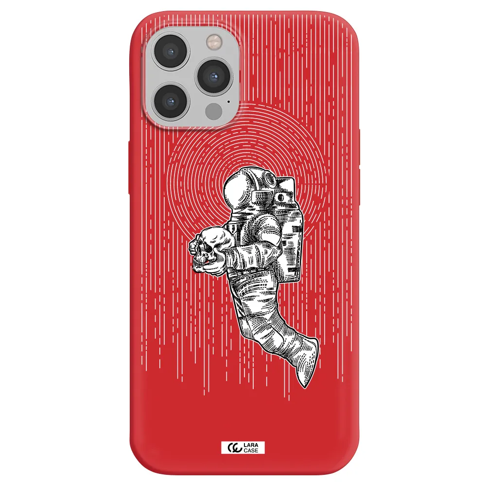 Astronaut Holding A Skull Apple iPhone 12 pro max Silicone Imperial Red Case