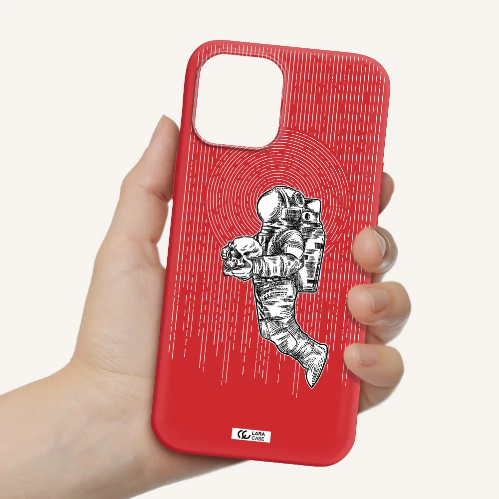 Astronaut Holding A Skull Apple iPhone 12 pro max Silicone Imperial Red Case