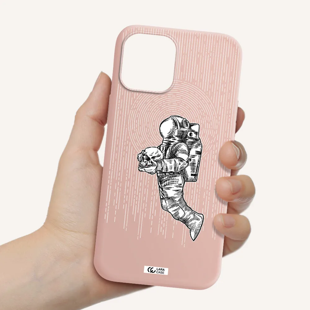 Astronaut Holding A Skull Apple iPhone 12 pro max Silicone pastel pink Case