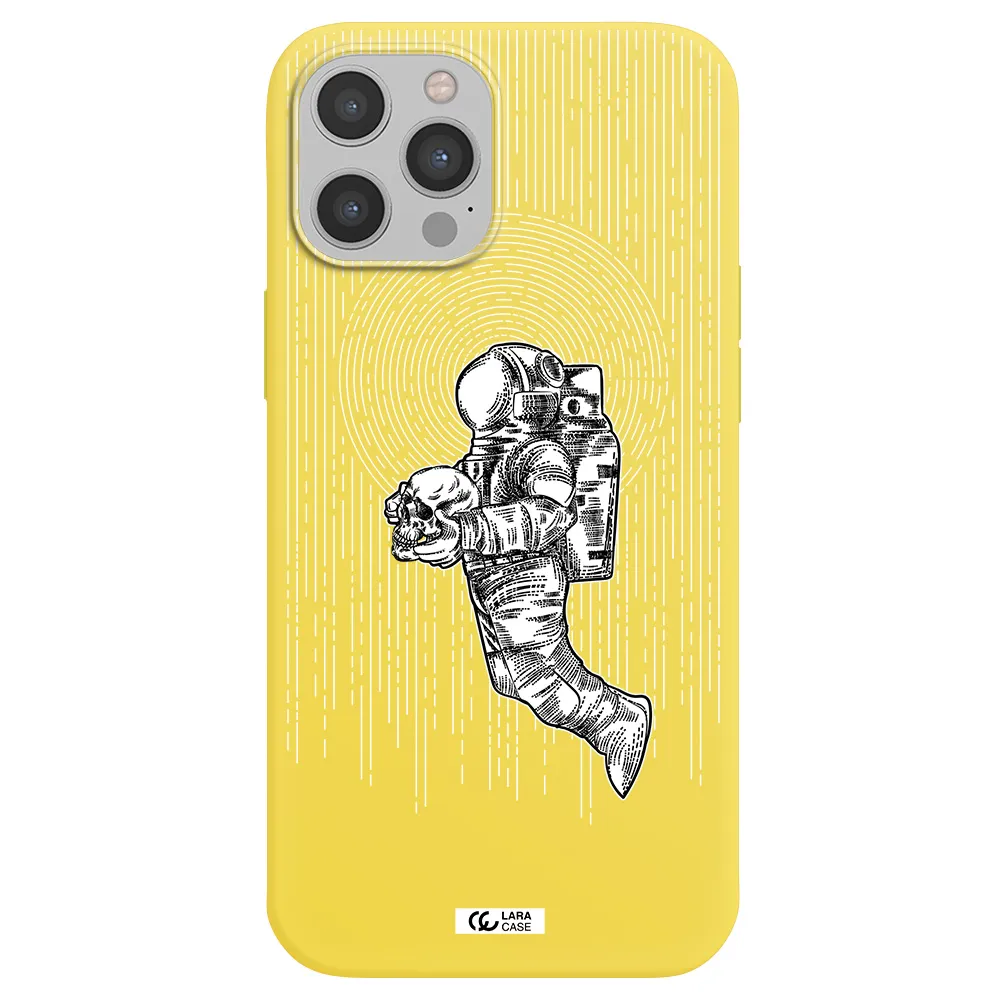 Astronaut Holding A Skull Apple iPhone 12 pro Silicone canary yellow Case