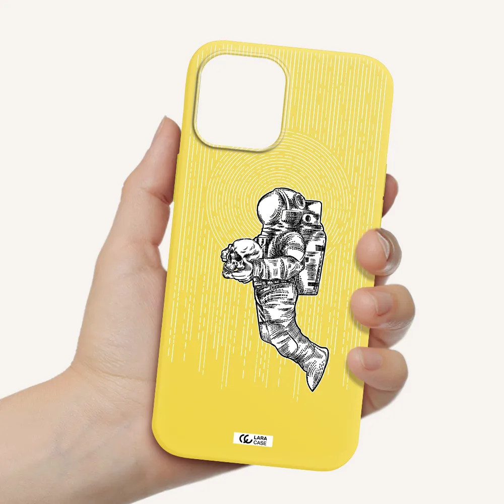 Astronaut Holding A Skull Apple iPhone 12 pro Silicone canary yellow Case