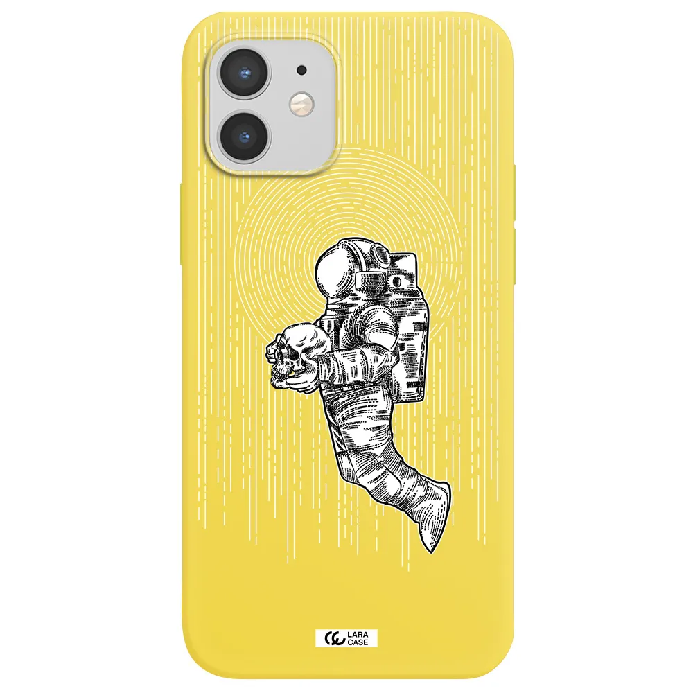 Astronaut Holding A Skull Apple iPhone 12 Silicone canary yellow Case