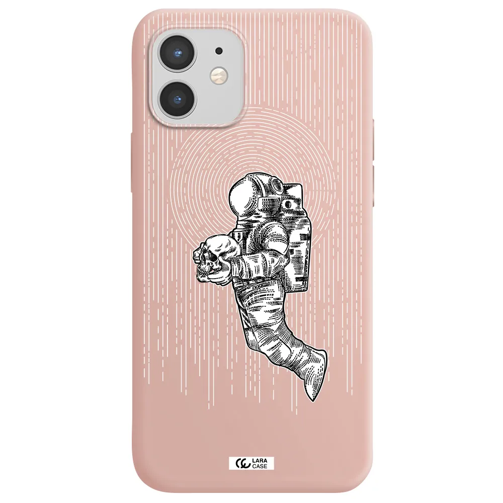 Astronaut Holding A Skull Apple iPhone 12 Silicone pastel pink Case