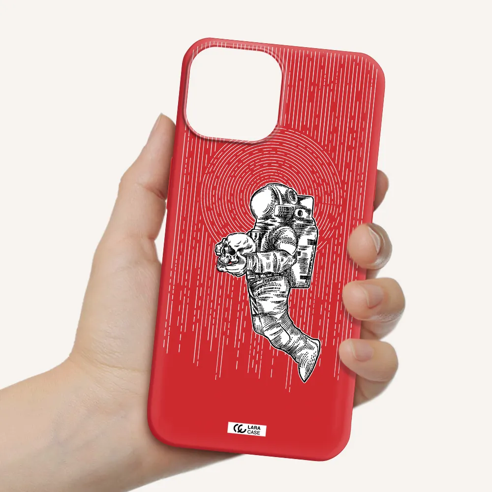Astronaut Holding A Skull Apple iPhone 13 mini Silicone Imperial Red Case