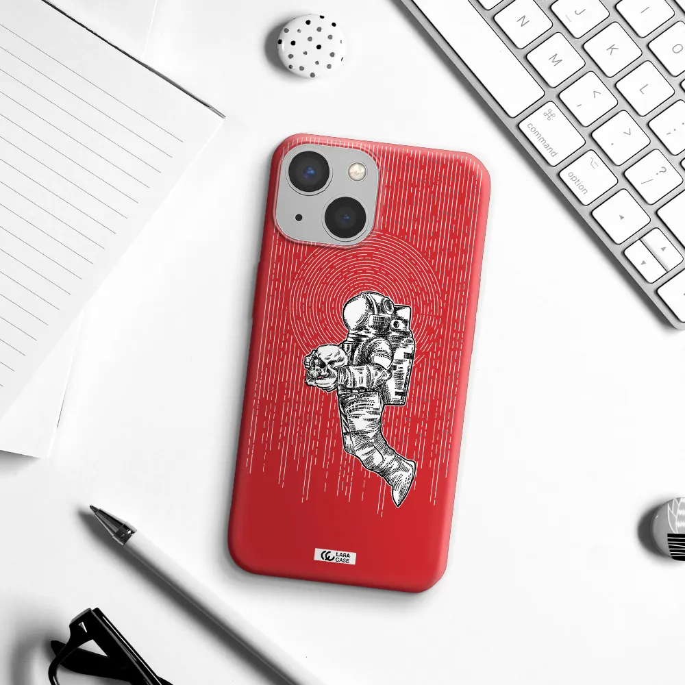 Astronaut Holding A Skull Apple iPhone 13 mini Silicone Imperial Red Case