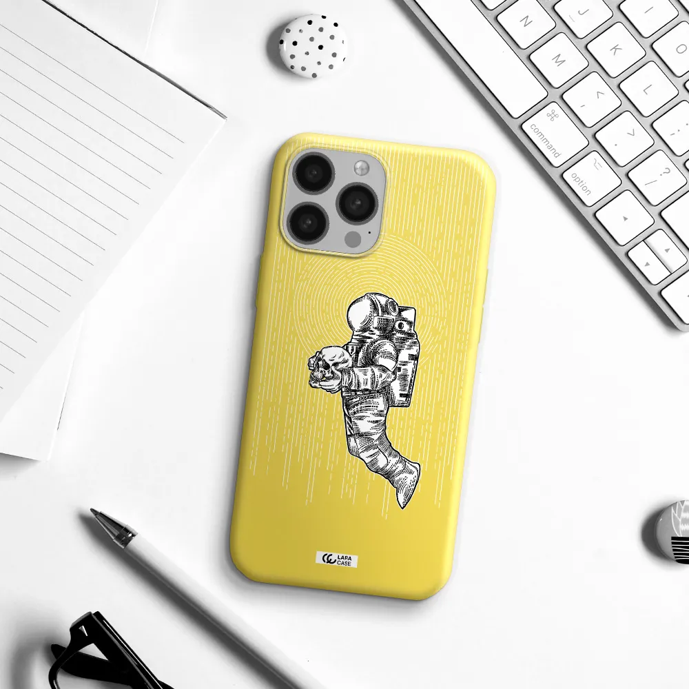 Astronaut Holding A Skull Apple iPhone 13 Pro Max Silicone canary yellow Case
