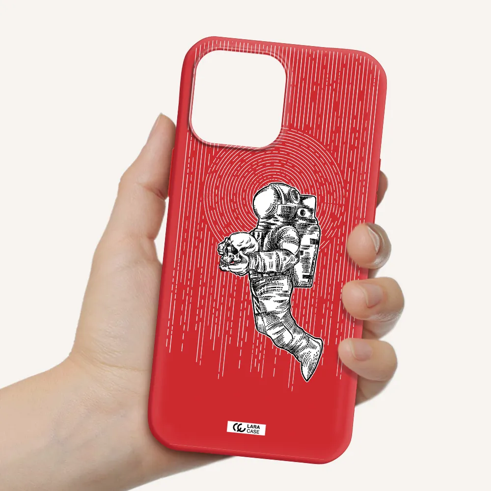 Astronaut Holding A Skull Apple iPhone 13 Pro Silicone Imperial Red Case