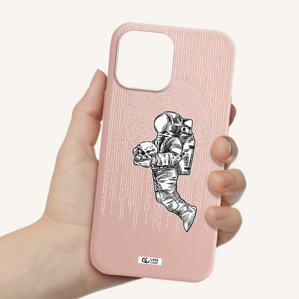 Astronaut Holding A Skull Apple iPhone 13 Pro Silicone pastel pink Case