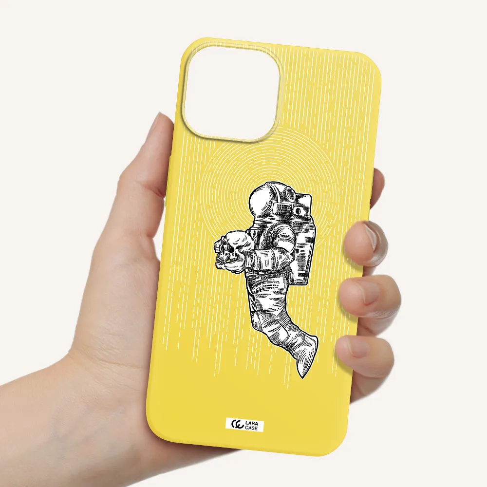 Astronaut Holding A Skull Apple iPhone 13 Silicone canary yellow Case