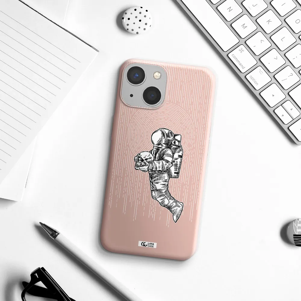 Astronaut Holding A Skull Apple iPhone 13 Silicone pastel pink Case