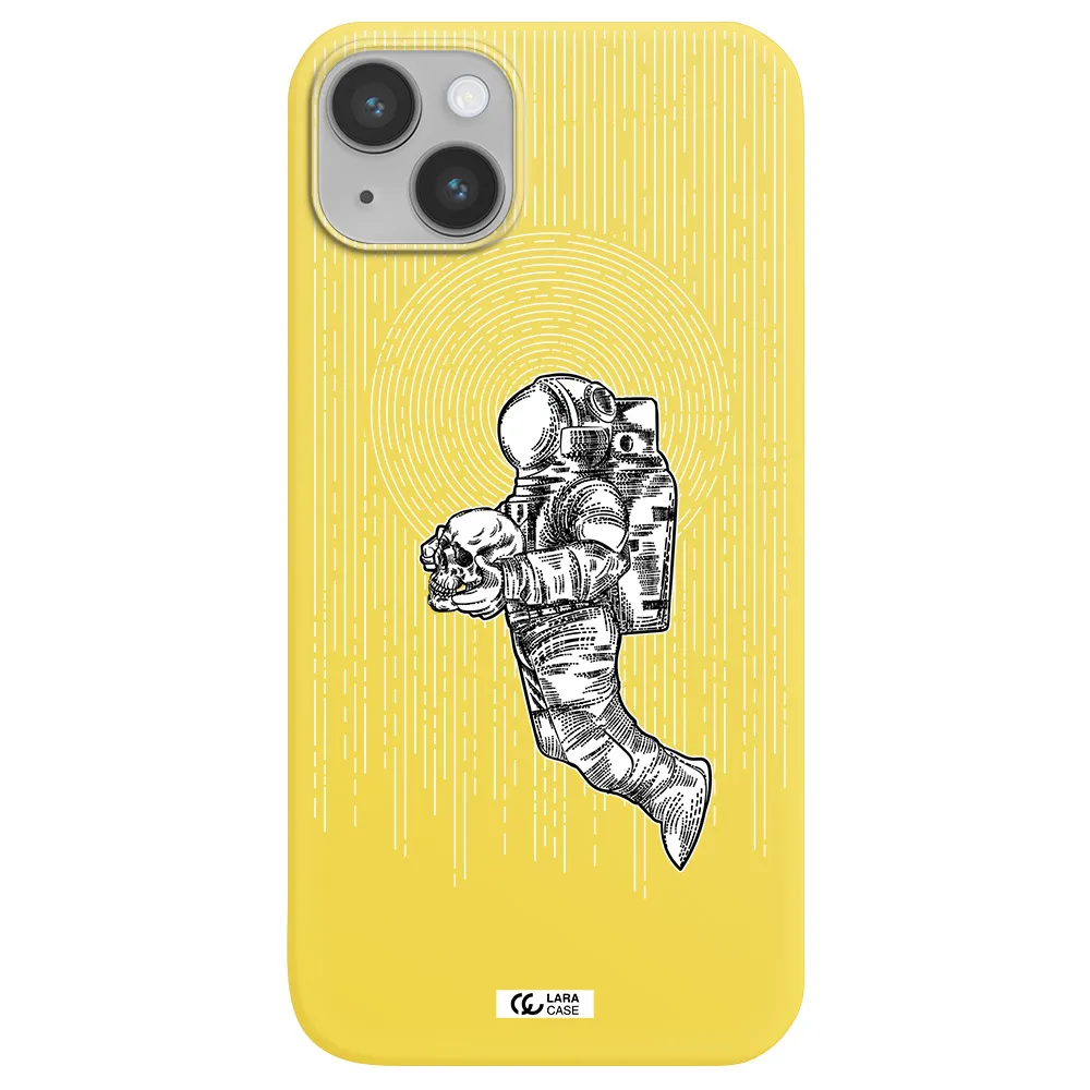 Astronaut Holding A Skull Apple iPhone 14 plus Silicone canary yellow Case