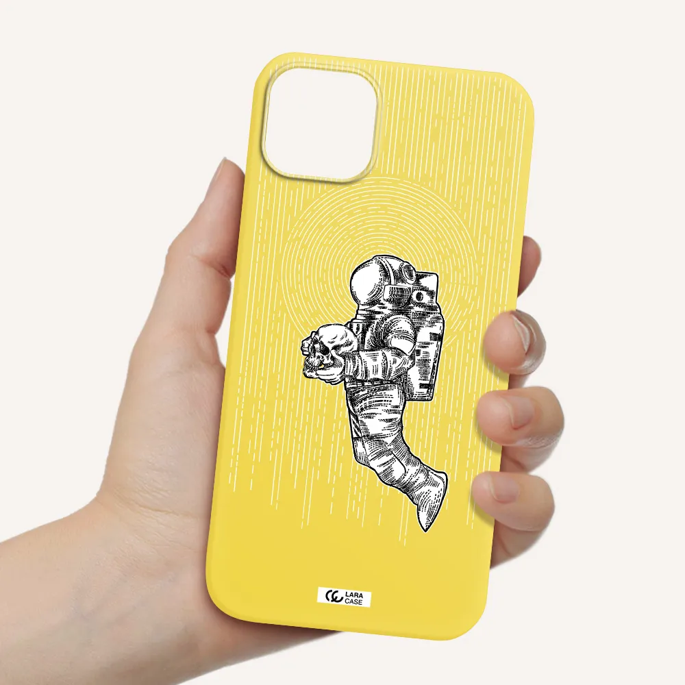 Astronaut Holding A Skull Apple iPhone 14 plus Silicone canary yellow Case