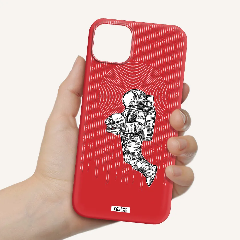Astronaut Holding A Skull Apple iPhone 14 plus Silicone Imperial Red Case