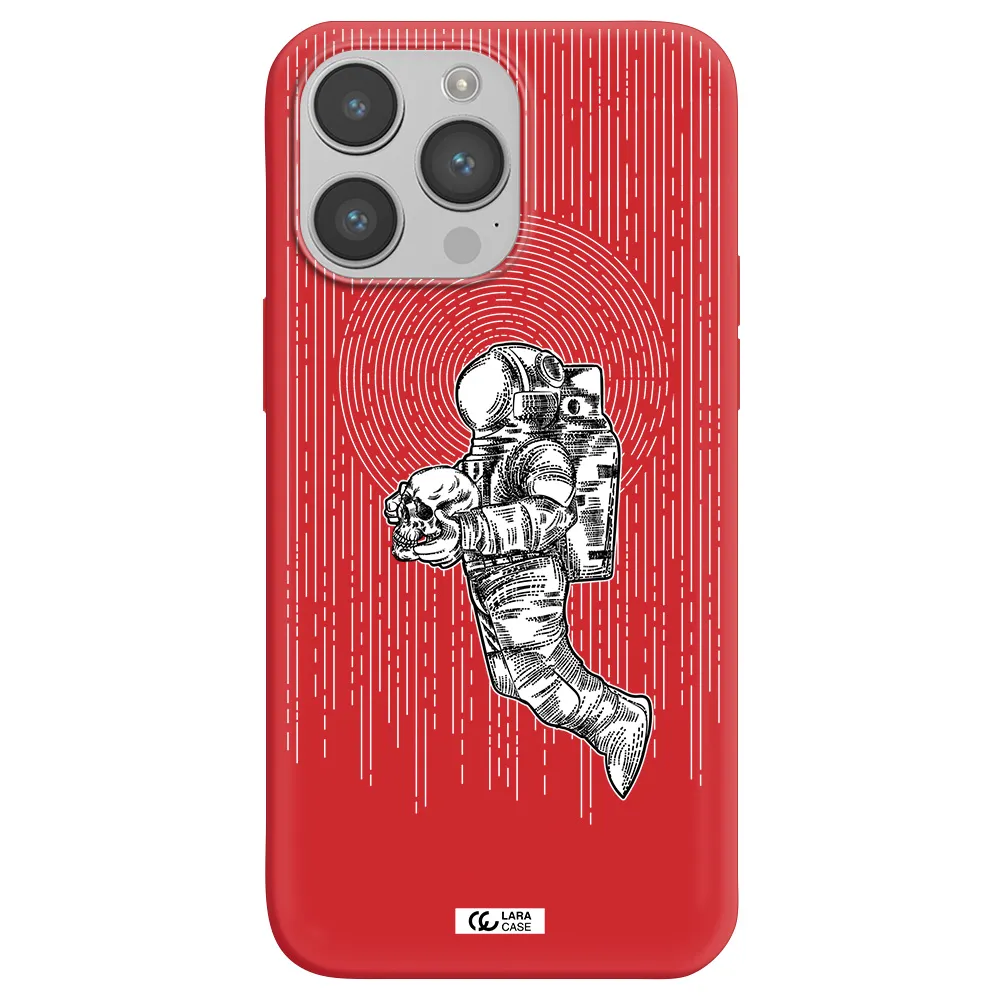Astronaut Holding A Skull Apple iPhone 14 pro max Silicone Imperial Red Case