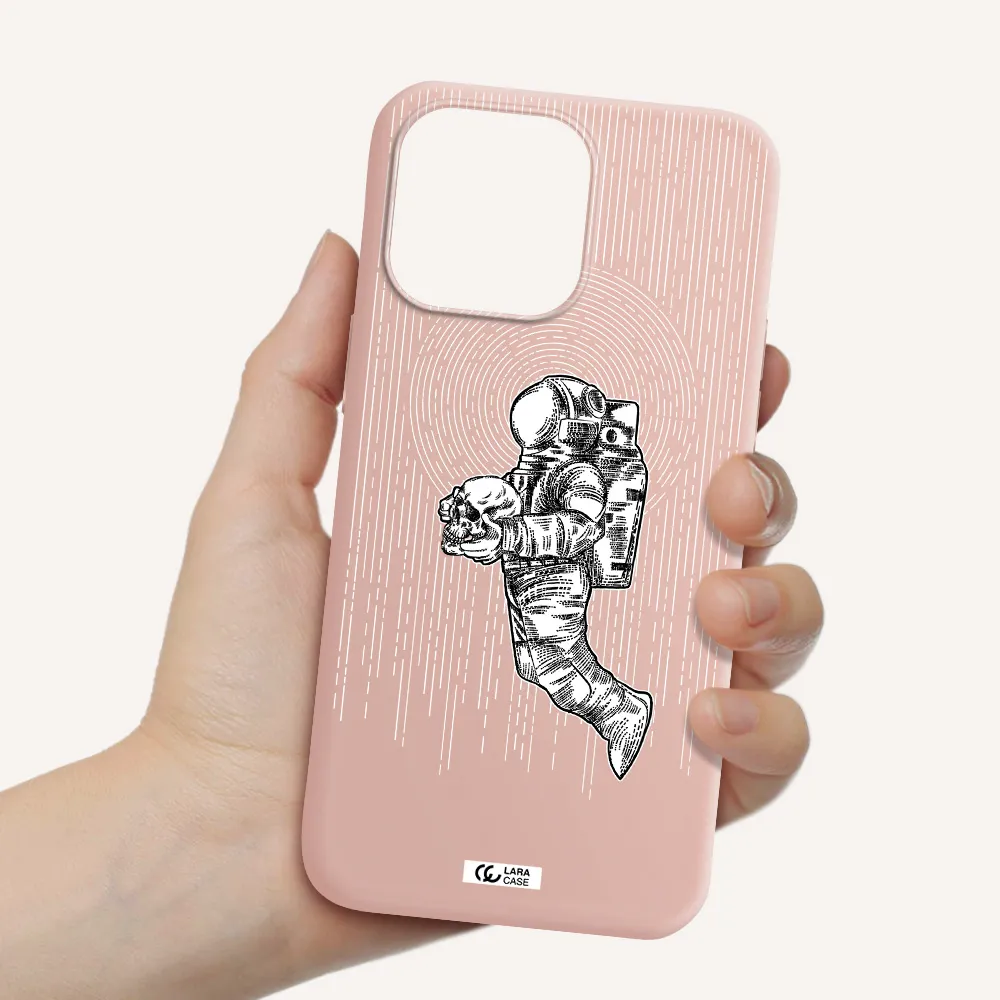 Astronaut Holding A Skull Apple iPhone 14 pro max Silicone pastel pink Case