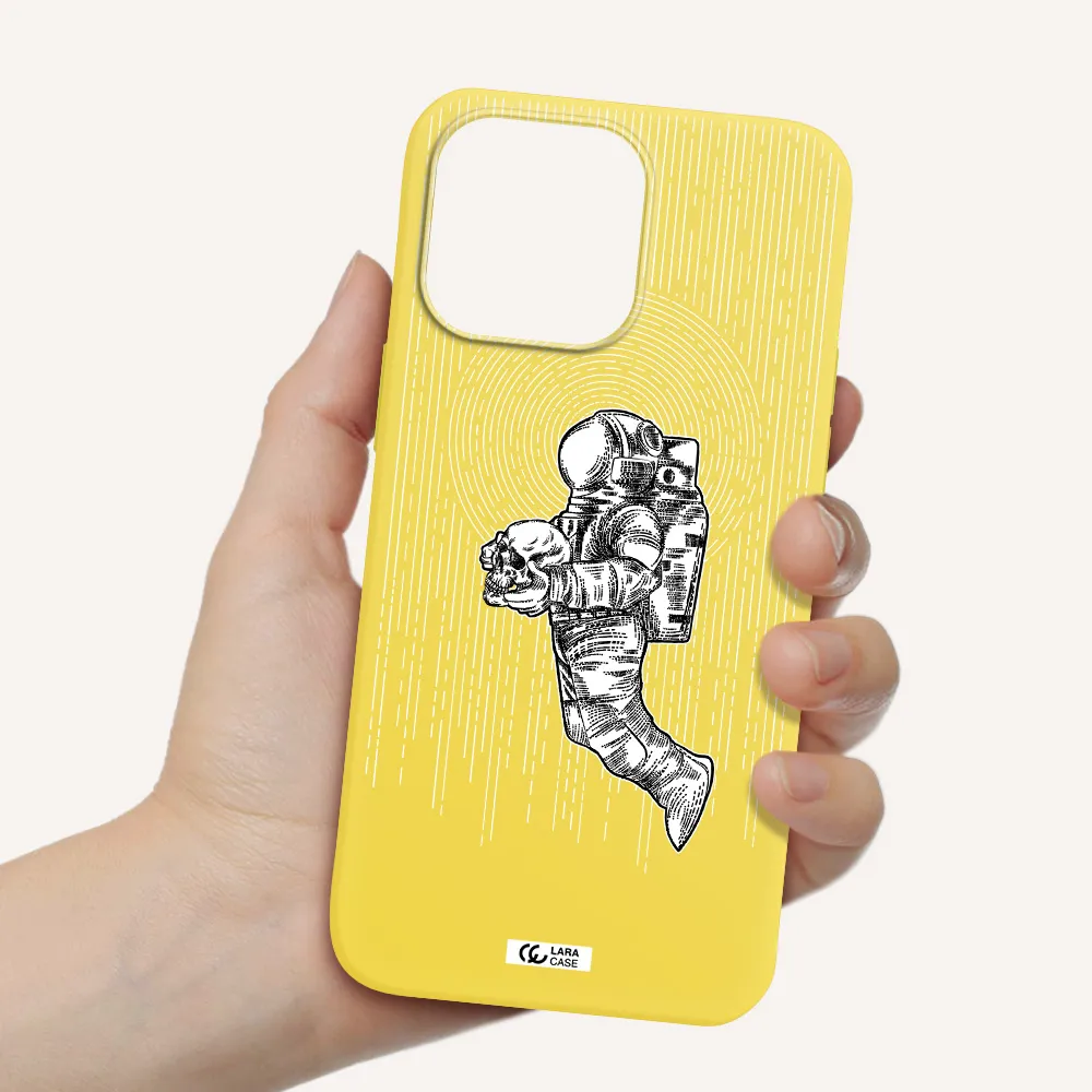 Astronaut Holding A Skull Apple iPhone 14 pro Silicone canary yellow Case