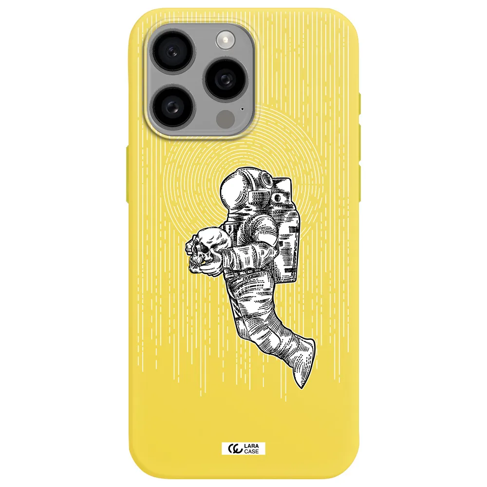 Astronaut Holding A Skull Apple Iphone 15 Pro max Silicone canary yellow Case