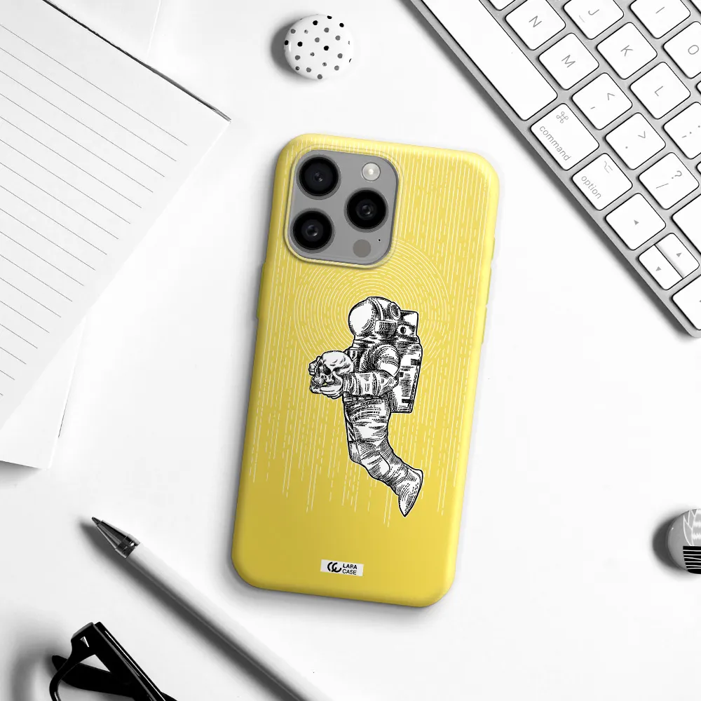 Astronaut Holding A Skull Apple Iphone 15 Pro max Silicone canary yellow Case