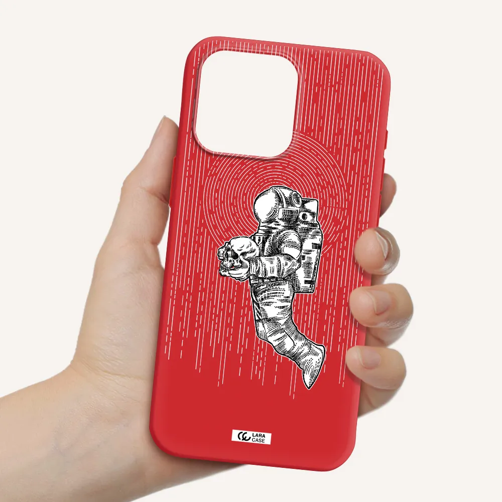 Astronaut Holding A Skull Apple Iphone 15 Pro Max Silicone Imperial Red Case