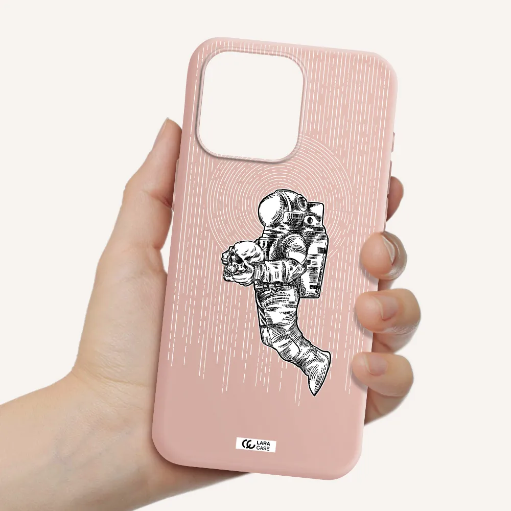 Astronaut Holding A Skull Apple Iphone 15 Pro max Silicone pastel pink Case
